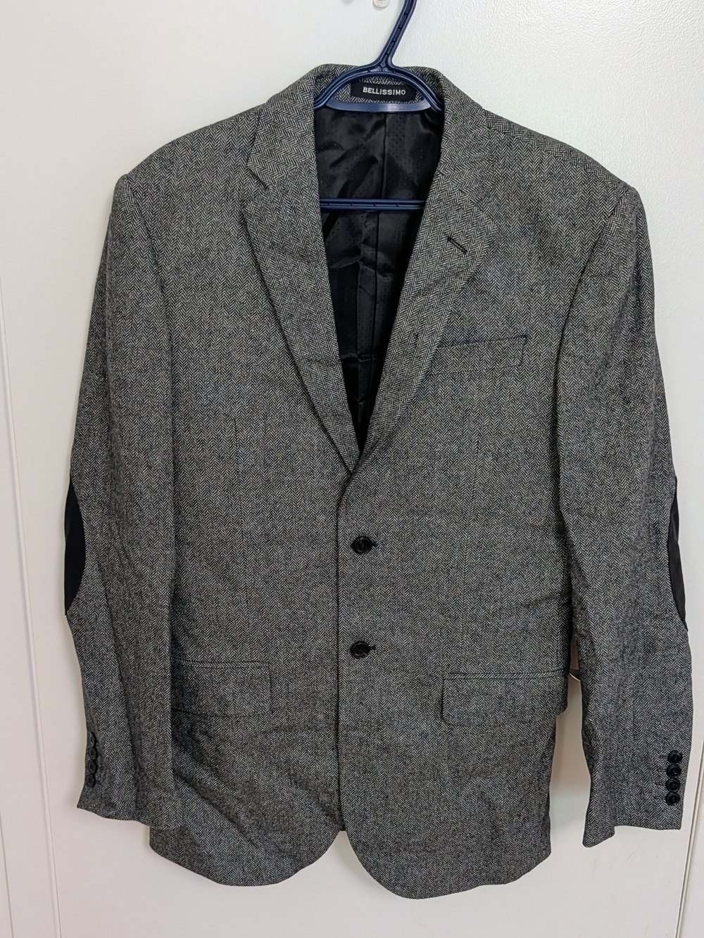 Bellissimo Grey Herringbone Blazer Jacket with Elbow Patches